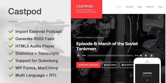 Castpod - A Professional WordPress Theme for Audio Podcasts